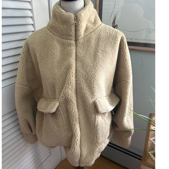 URBAN OUTFITTERS Womens Jacket Cropped Teddy Tan Sherpa Fuzzy Deep Pile MEDIUM - Picture 1 of 15
